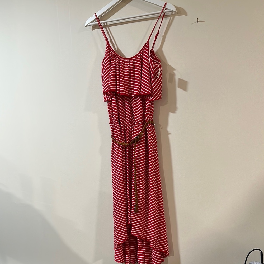 Red and White Striped Dress with Belt